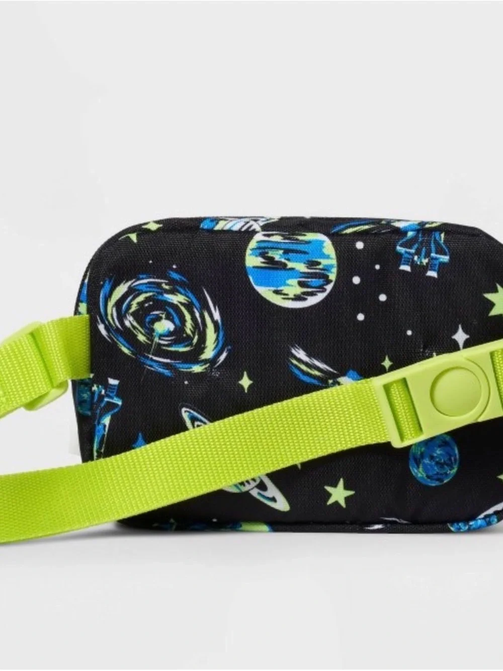 Cat & Jack Black Space-Print Kids Belt Bag with Neon Green Strap